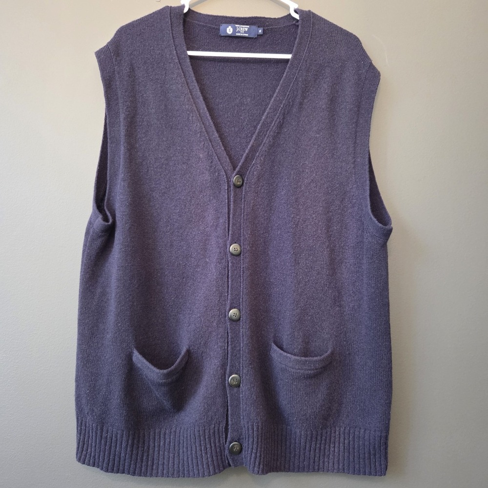 J.CREW Men's‎ Navy Lambswool Sweater Vest XL Half Button Grandpa Preppy Academia